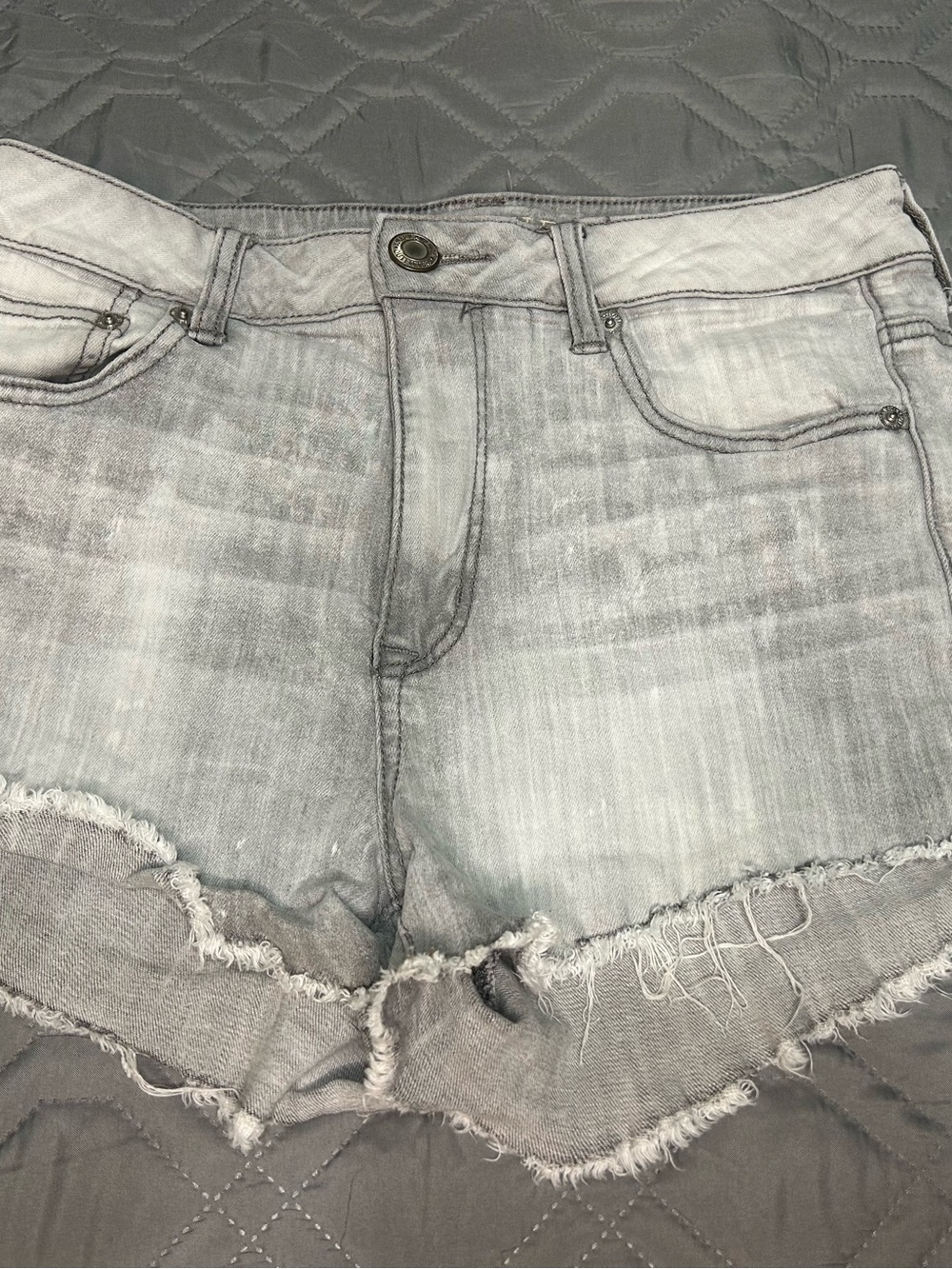 American Eagle Outfitters Light Gray Distressed Denim Cutoff Shorts